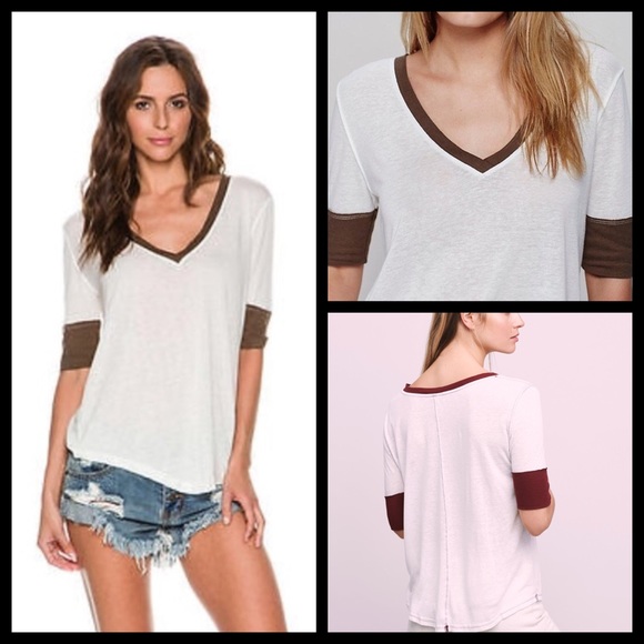 We the Free Heathered Colorblock V-Neck Tee Shirt - Picture 4 of 8